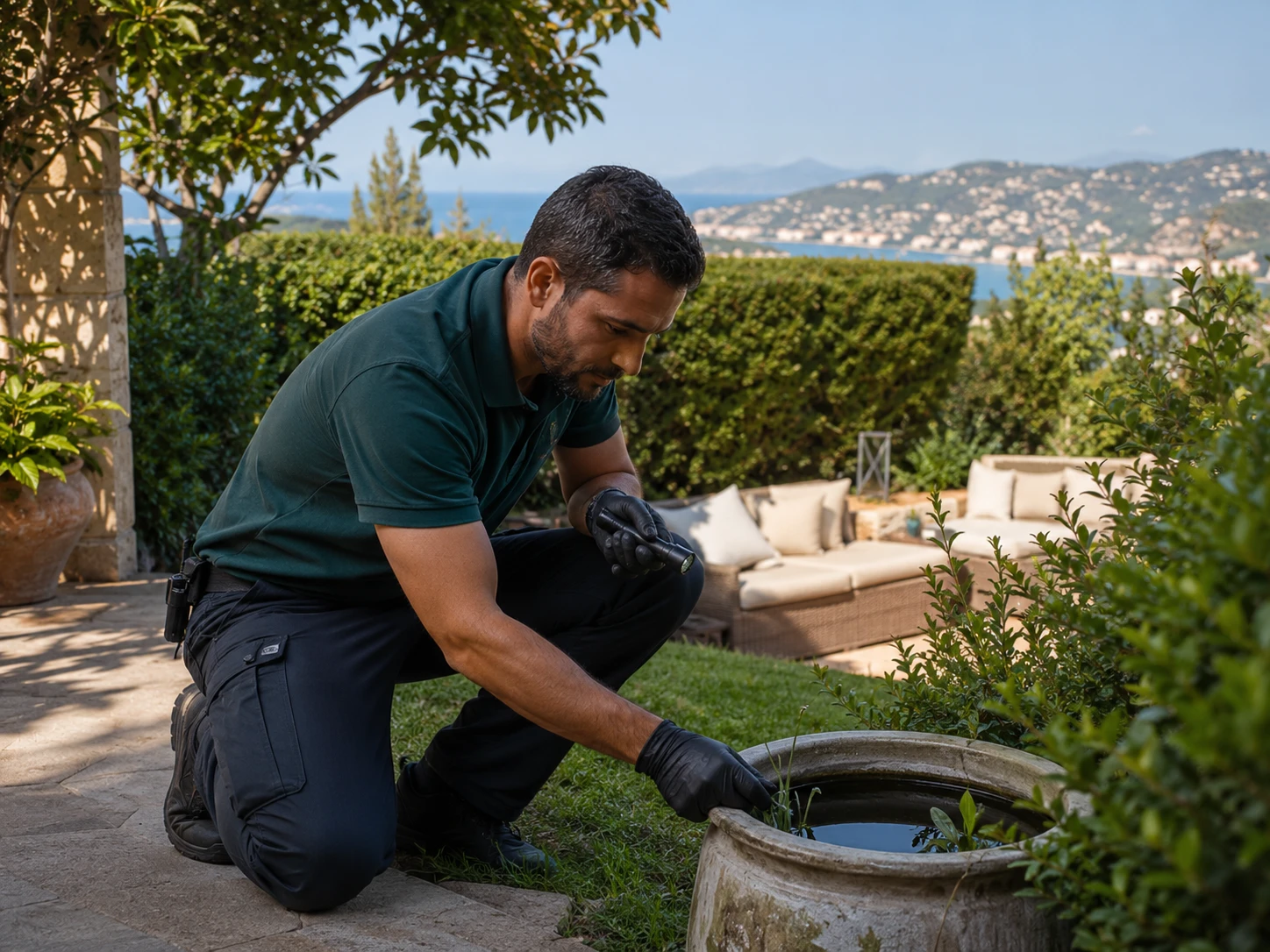 Intervention de démoustication dans un jardin méditerranéen à Fréjus
